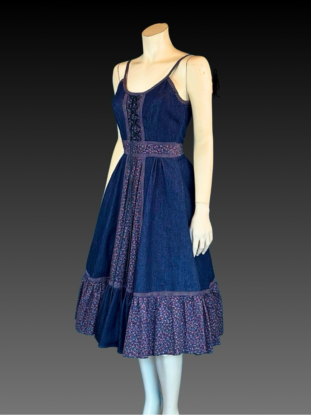 DENIM Gunne Sax Shamash and Yofi Label Corset Prairie Sun Dress / XS XXS / NWT - Picture 5 of 12